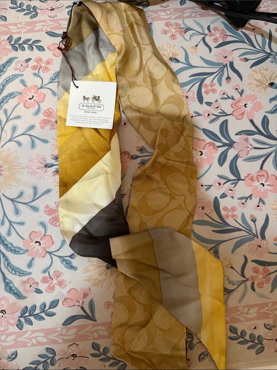 Coach Accessories - Coach Reversible Yellow & Brown Silk Twilly